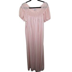 Vintage Vanity Fair Pink Nightgown Y2K 80s Grandma Core Women's Size M Lace Flut